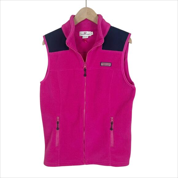Vineyard Vines Zip Front Fleece Vest Pink and Navy Blue Size Small - Picture 1 of 5